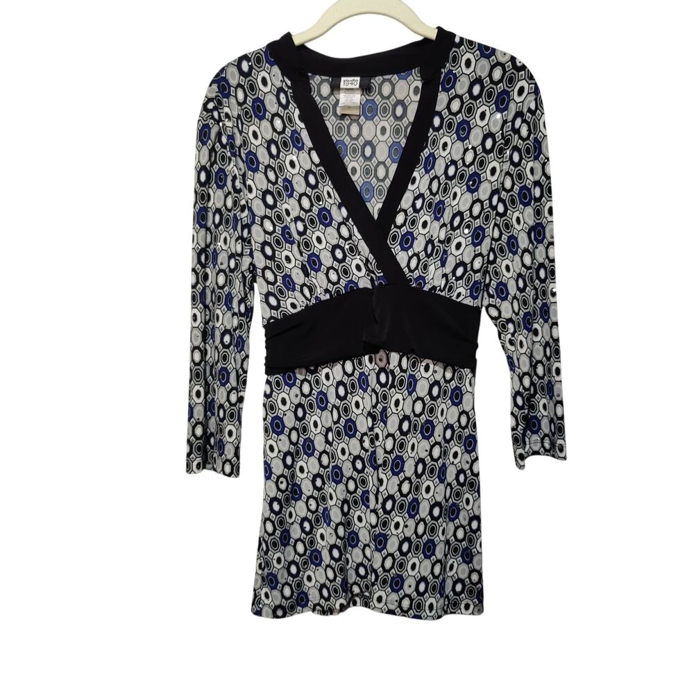 Studio 1940 Y2K Women's Sz M Geometric Babydoll Top Waist Tie 3/4 Sleeves